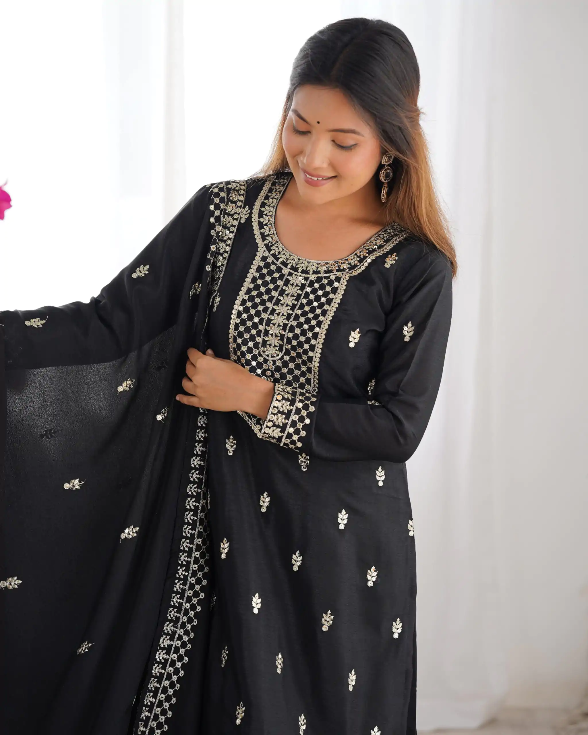 KB 282 Black Color Chinon Silk Embroidery With Jari Work Salwar Suit Casual, Wedding, Festive, Events . Expected Delivery  4-6 Working Days @1949/- only      | Jump Suits, Salwar suit, Casual Suits, Creative suits, Designer Suits, Palazzo Suits, Party Wear Suits, Patiala Suits, Straight Suits