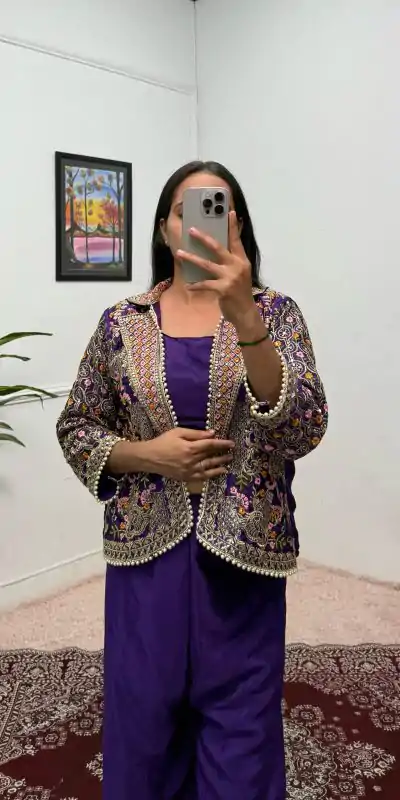 Lovely Purple Color Chinon Embroidery Work With Moti Lace Salwar Suit