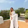 White Georgette Sequence Work Lace Saree