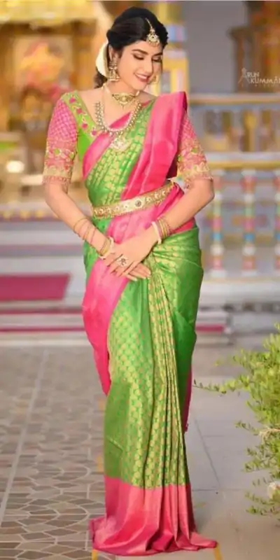 Magical Green Color Soft Litchi Silk jacquard Work On All Over Saree