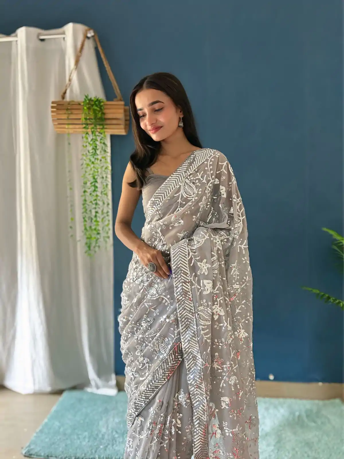 JR 629 Grey Color Georgette Sequence Work Saree Casual, Wedding, Festive, Events . Expected Delivery  4-6 Working Days @1749/- only                                                                                                                                           | Sarees, Bollywood Sarees, Creative Sarees, Designer Sarees, Embroidered Sarees, Ethnic Saree, Modern Digital sarees, Party Wear Sarees