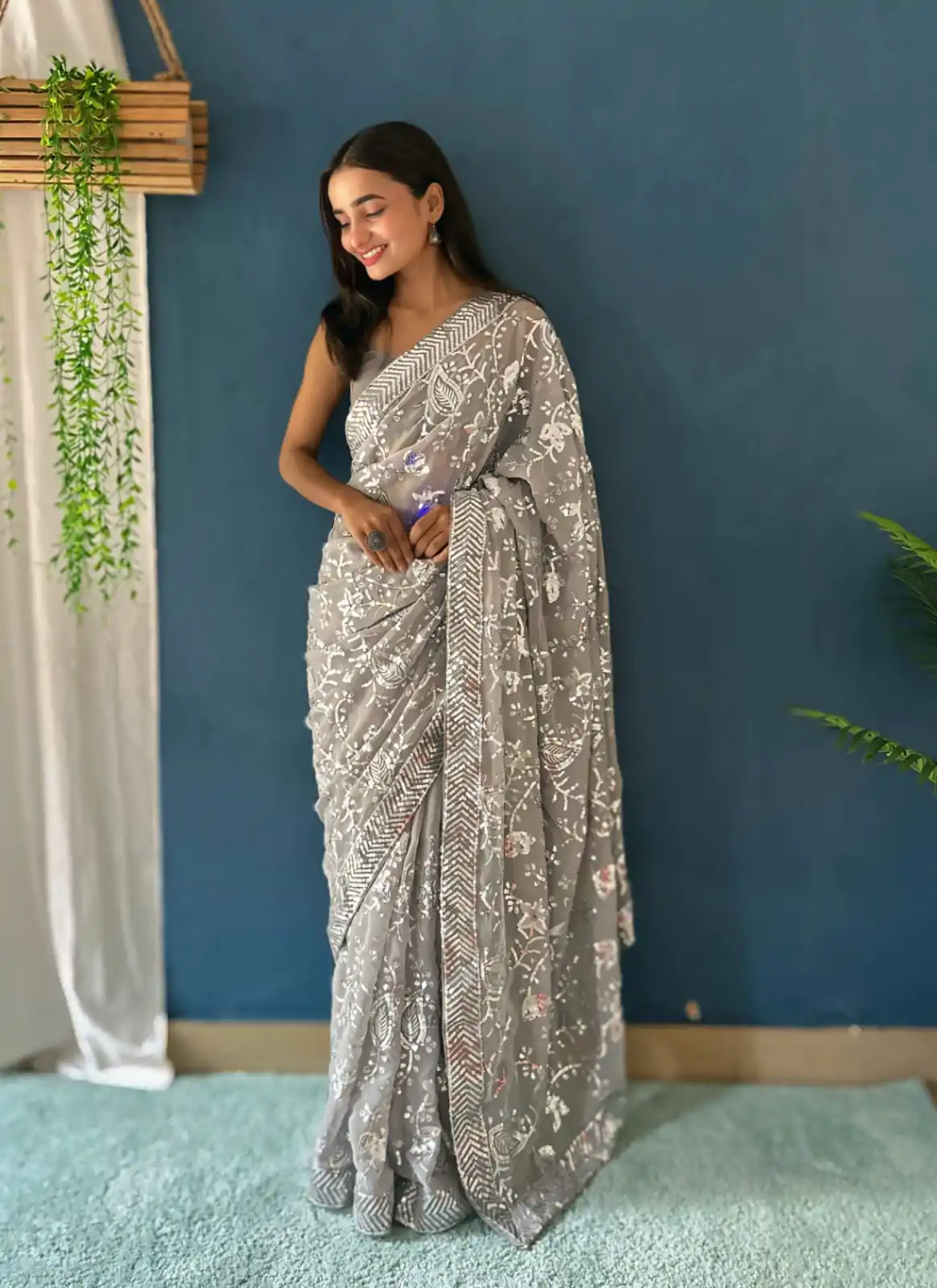 JR 629 Grey Color Georgette Sequence Work Saree Casual, Wedding, Festive, Events . Expected Delivery  4-6 Working Days @1749/- only                                                                                                                                           | Sarees, Bollywood Sarees, Creative Sarees, Designer Sarees, Embroidered Sarees, Ethnic Saree, Modern Digital sarees, Party Wear Sarees