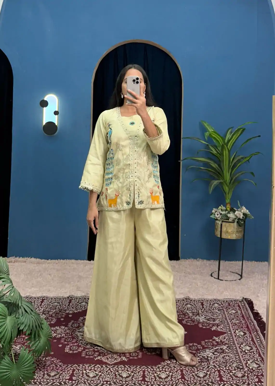 ST 1095 Light Pista Color Shimmer Embroidery Moti With Mirror Salwar Suit Casual, Wedding, Party, Festive, Events Etc.4-6 Working Days@ 1899/-only | Jump Suits, Salwar suit, Casual Suits, Creative suits, Designer Suits, Palazzo Suits, Party Wear Suits, Patiala Suits, Straight Suits