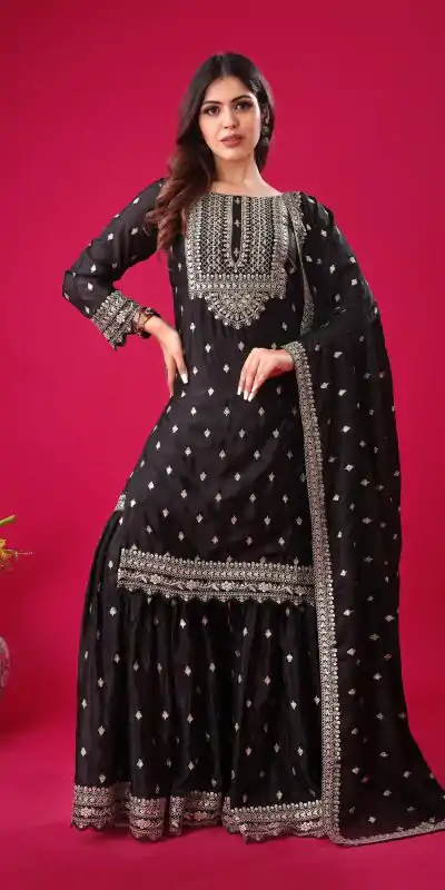 Perfect Black Color Chinon Silk Sequence Work Salwar Suit
