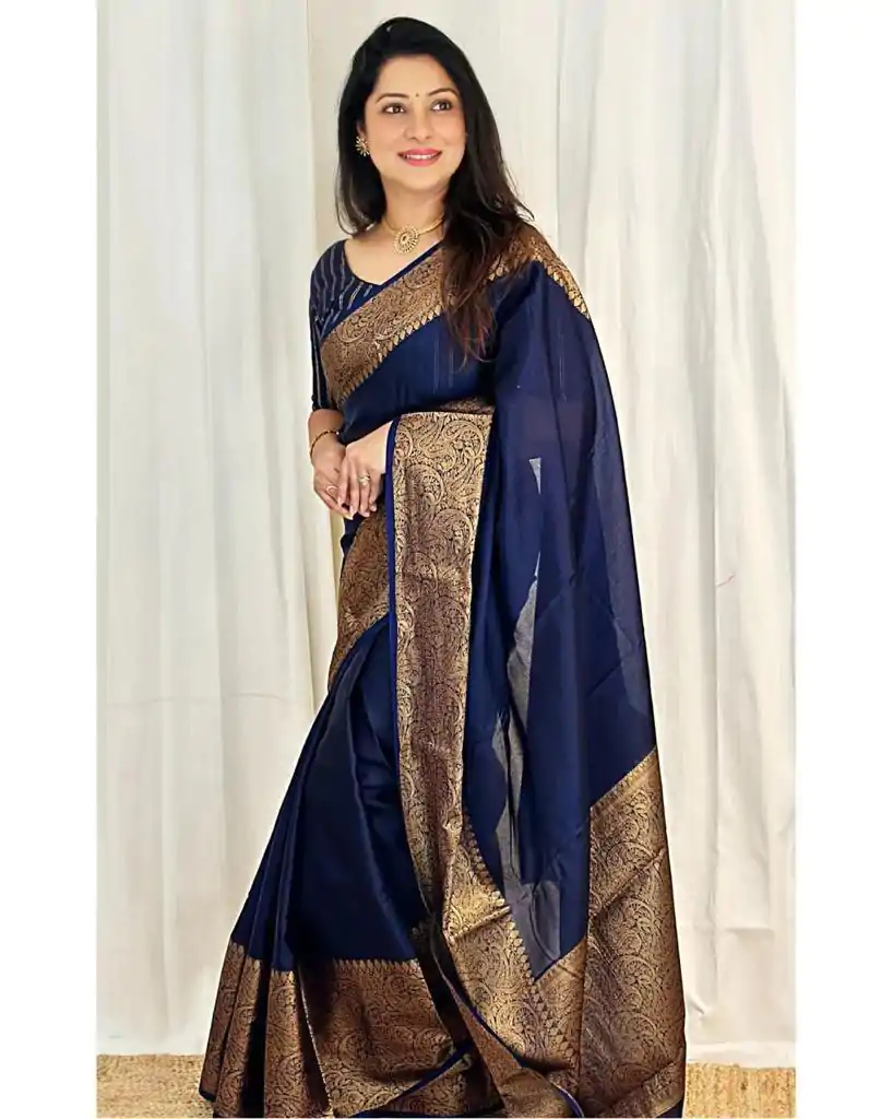 KP 3042 Navy Blue Color Soft Litchi Silk Jacquard Work Saree Casual, Wedding, Festive, Events . Expected Delivery  4-6 Working Days @1349/- only                                                                                                                                           | Sarees, Bollywood Sarees, Creative Sarees, Designer Sarees, Embroidered Sarees, Ethnic Saree, Modern Digital sarees, Party Wear Sarees