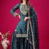 Perfect Peacock Blue Color Chinon Silk Sequence Work Salwar Suit