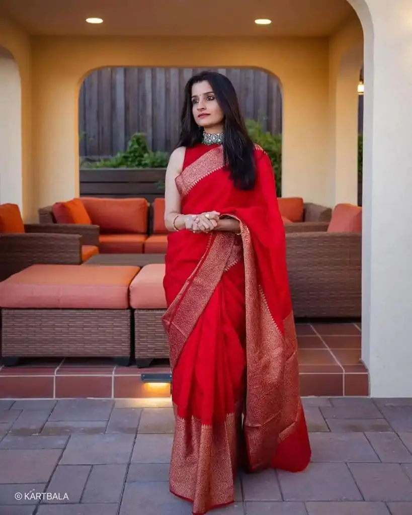 KP 3042 Red Color Soft Litchi Silk Jacquard Work Saree Casual, Wedding, Festive, Events . Expected Delivery  4-6 Working Days @1349/- only                                                                                                                                           | Sarees, Bollywood Sarees, Creative Sarees, Designer Sarees, Embroidered Sarees, Ethnic Saree, Modern Digital sarees, Party Wear Sarees