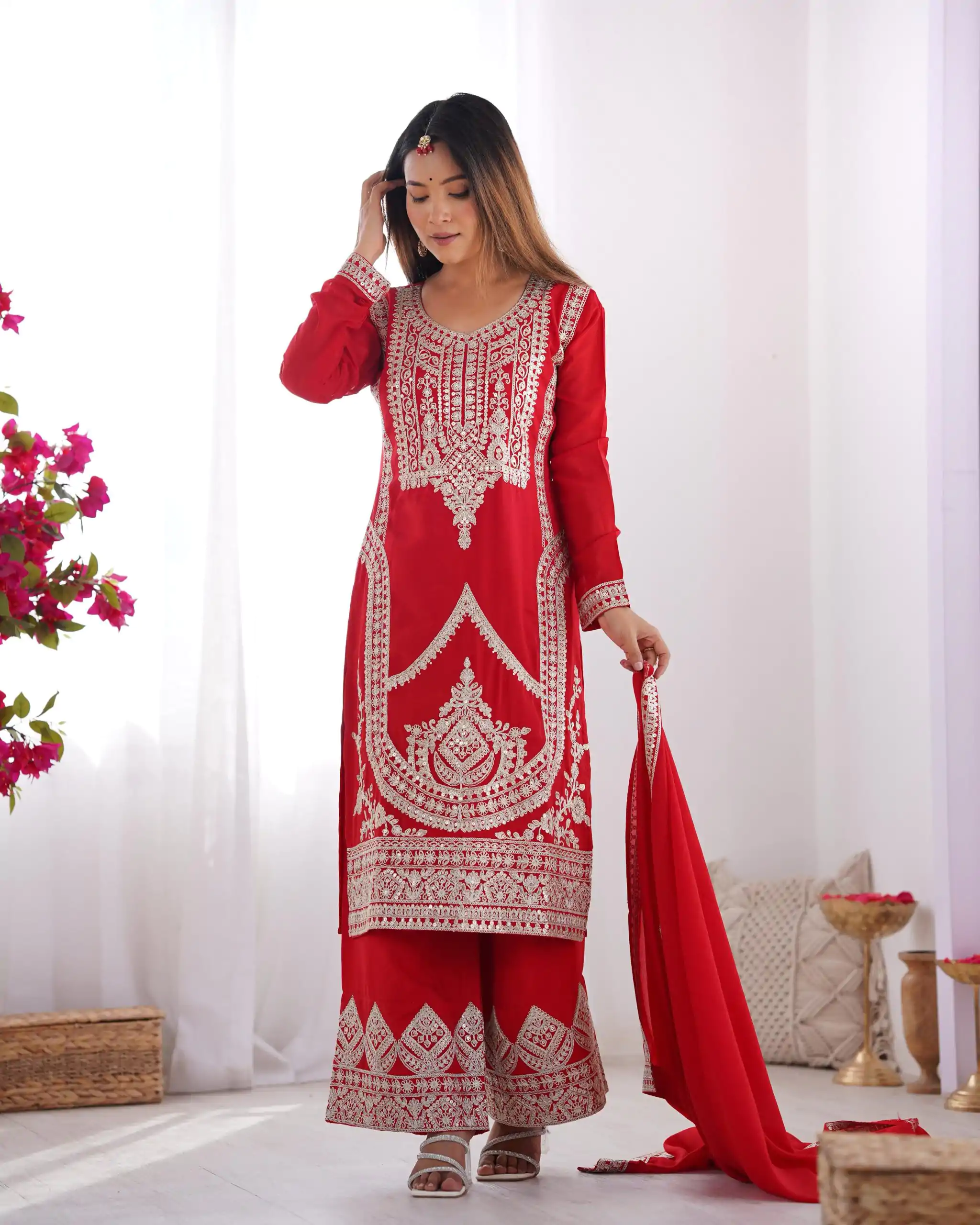 KB 280 Red Color Vichitra Silk Embroidery Sequence Salwar Suit Casual, Wedding, Party, Festive, Events Etc.4-6 Working Days@ 1969/-only | Jump Suits, Salwar suit, Casual Suits, Creative suits, Designer Suits, Palazzo Suits, Party Wear Suits, Patiala Suits, Straight Suits