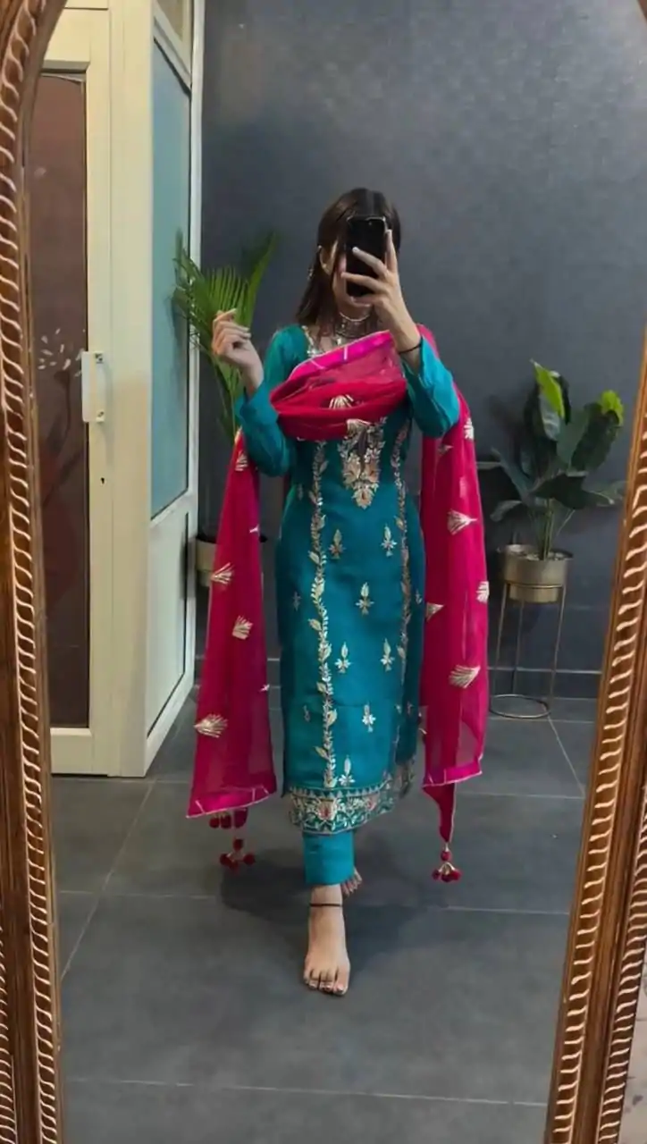 SR 1662 Blue Color Chinon Silk Sequence Work Salwar Suit Casual, Wedding, Festive, Events . Expected Delivery  4-6 Working Days @1799/- only      | Jump Suits, Salwar suit, Casual Suits, Creative suits, Designer Suits, Palazzo Suits, Party Wear Suits, Patiala Suits, Straight Suits