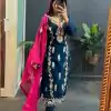Prefect Navy Blue Color Chinon Silk Sequence Work Salwar Suit