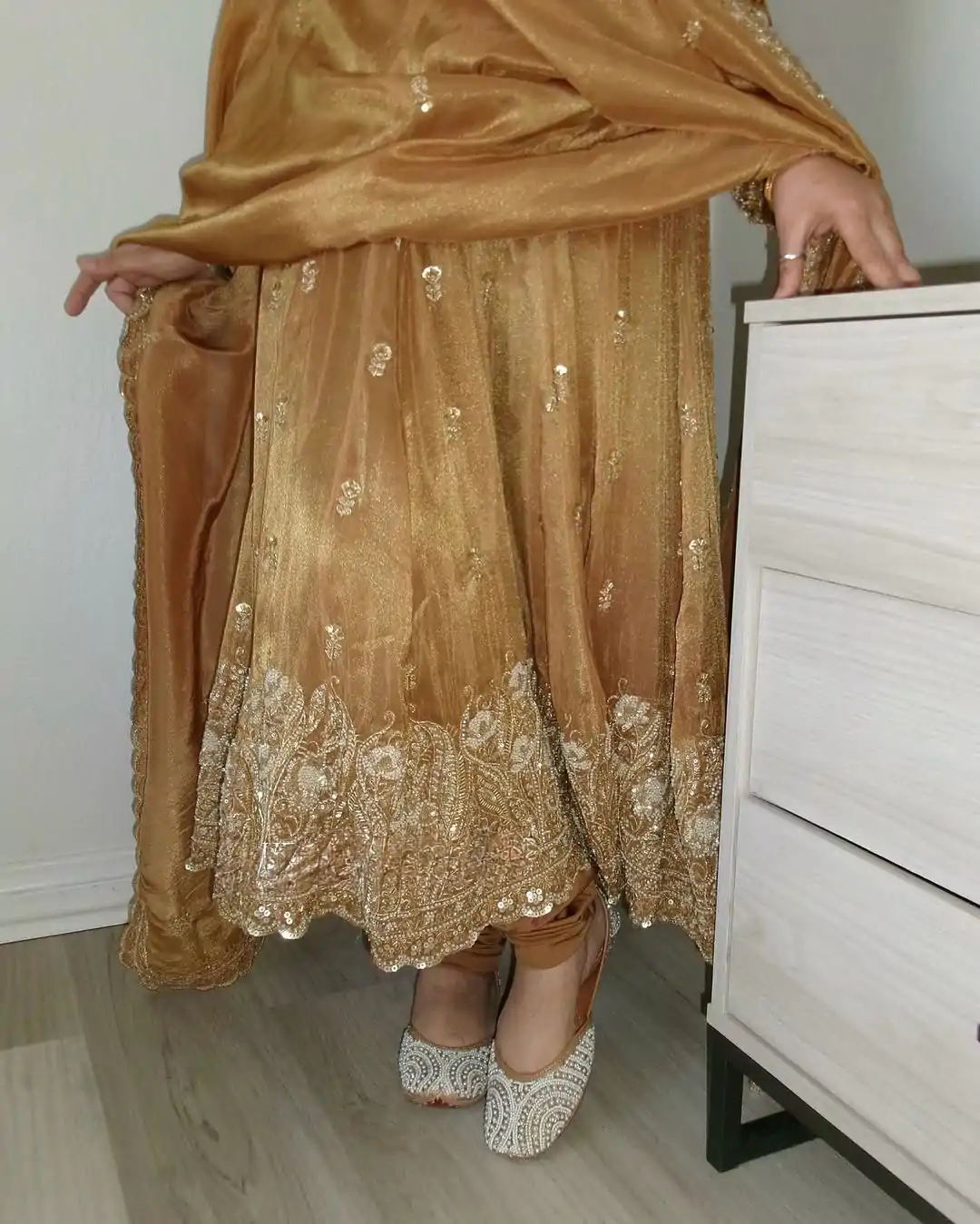 Gold Barbari Silk With Embroidery Work Gown - Image 2
