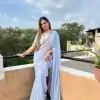 Light Purple Georgette Embroidery Work Lace Saree