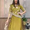 Pretty Mehndi White Color Chinon Sequence Work Skirt Suit