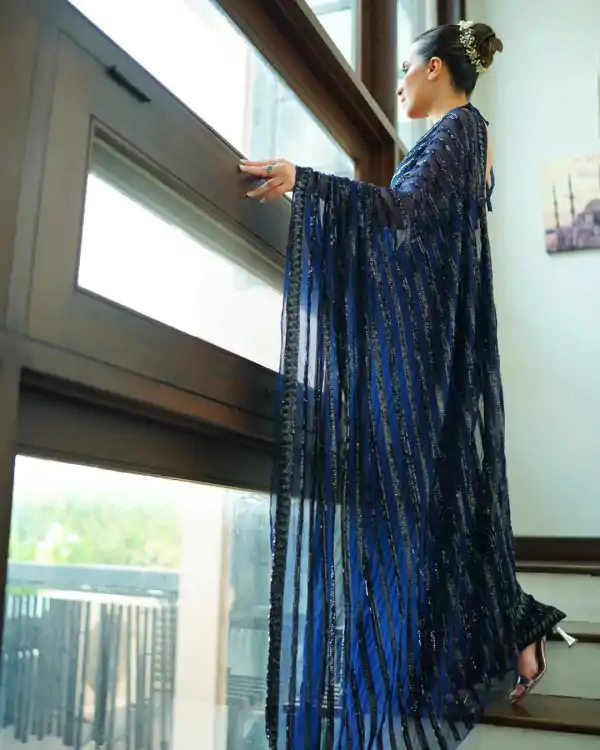 Navy Blue Georgette Sequence Work Saree - Image 4