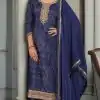 Superb Navy Blue Color Viscose Silk Sequence Work Digital Print Salwar Suit