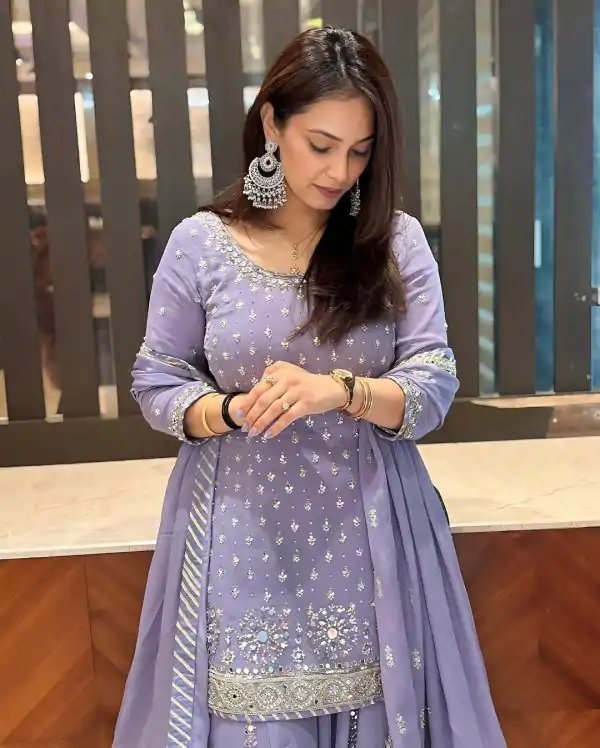 Purple Georgette Sequences Work Pearl Real Mirror Salwar Suit - Image 2