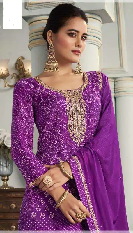 Superb Purple Color Viscose Silk Sequence Work Digital Print Salwar Suit