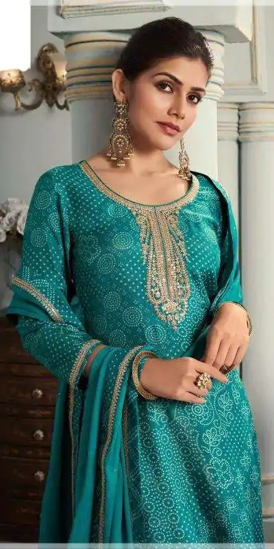 Superb Rama Color Viscose Silk Sequence Work Digital Print Salwar Suit