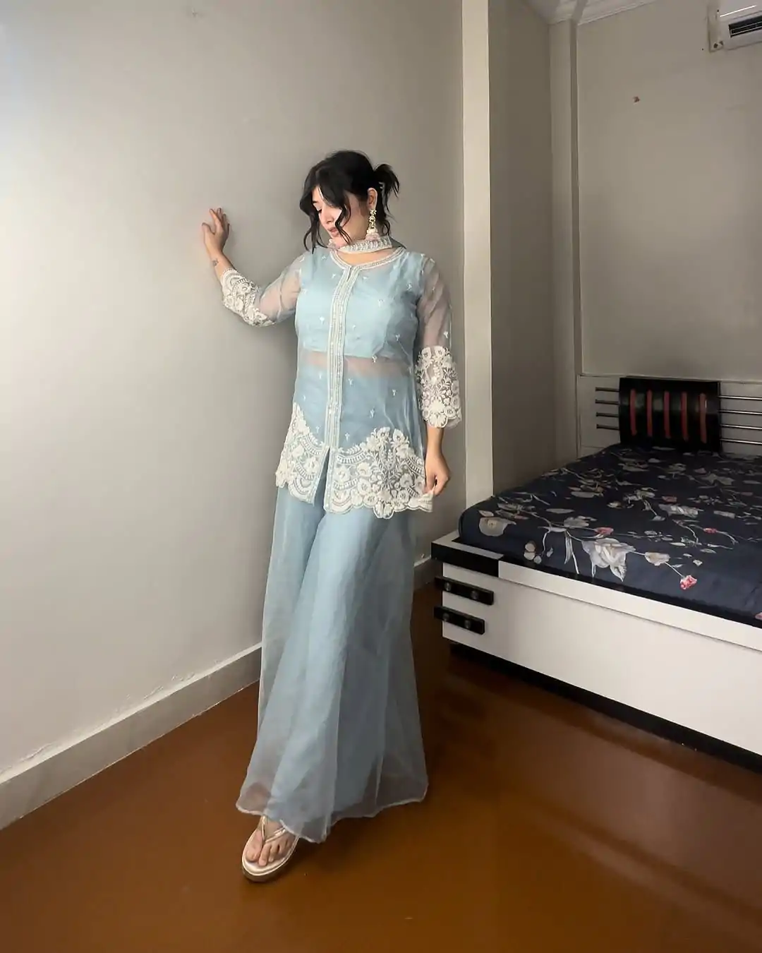 LG 1902 Sky Blue Color Organza Sequence Work Indo-Western Suit Casual, Wedding, Party, Festive, Events Etc.4-6 Working Days@ 2049/-only | Jump Suits, Salwar suit, Casual Suits, Creative suits, Designer Suits, Palazzo Suits, Party Wear Suits, Patiala Suits, Straight Suits