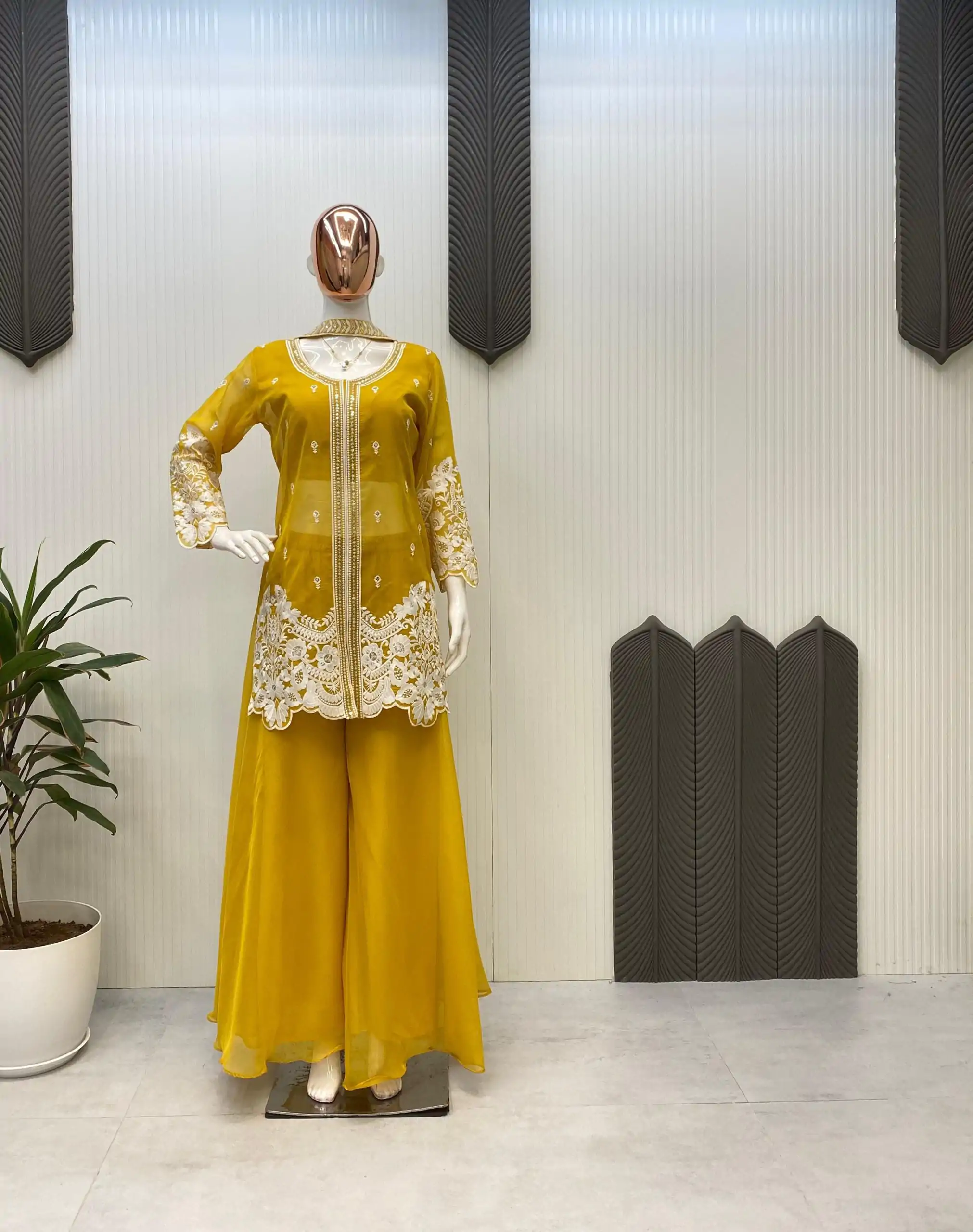 LG 1902 Yellow Color Organza Sequence Work Indo-Western Suit Casual, Wedding, Party, Festive, Events Etc.4-6 Working Days@ 2049/-only | Jump Suits, Salwar suit, Casual Suits, Creative suits, Designer Suits, Palazzo Suits, Party Wear Suits, Patiala Suits, Straight Suits