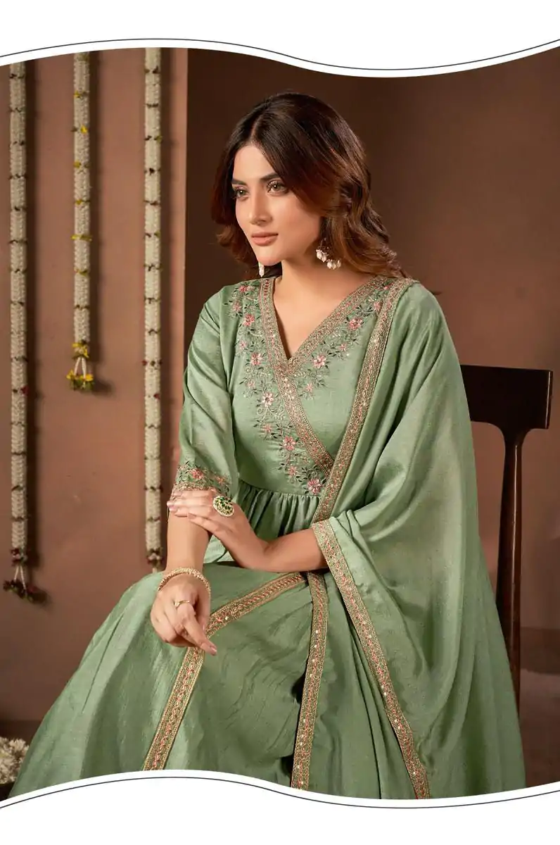 BE 316 Pista Color Vichitra Silk Embroidery Work Salwar Suit Casual, Wedding, Festive, Events . Expected Delivery  4-6 Working Days @2299/- only      | Jump Suits, Salwar suit, Casual Suits, Creative suits, Designer Suits, Palazzo Suits, Party Wear Suits, Patiala Suits, Straight Suits