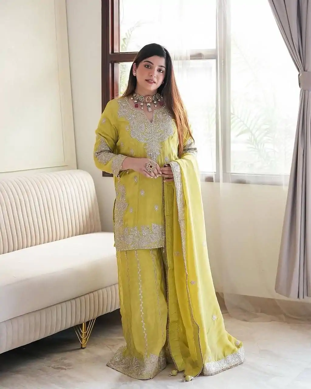 SSR 5002 Lemon Yellow Color Chinon Sequence Rivet Moti Salwar Suit Casual, Wedding, Festive, Events . Expected Delivery  4-6 Working Days @2149/- only      | Jump Suits, Salwar suit, Casual Suits, Creative suits, Designer Suits, Palazzo Suits, Party Wear Suits, Patiala Suits, Straight Suits