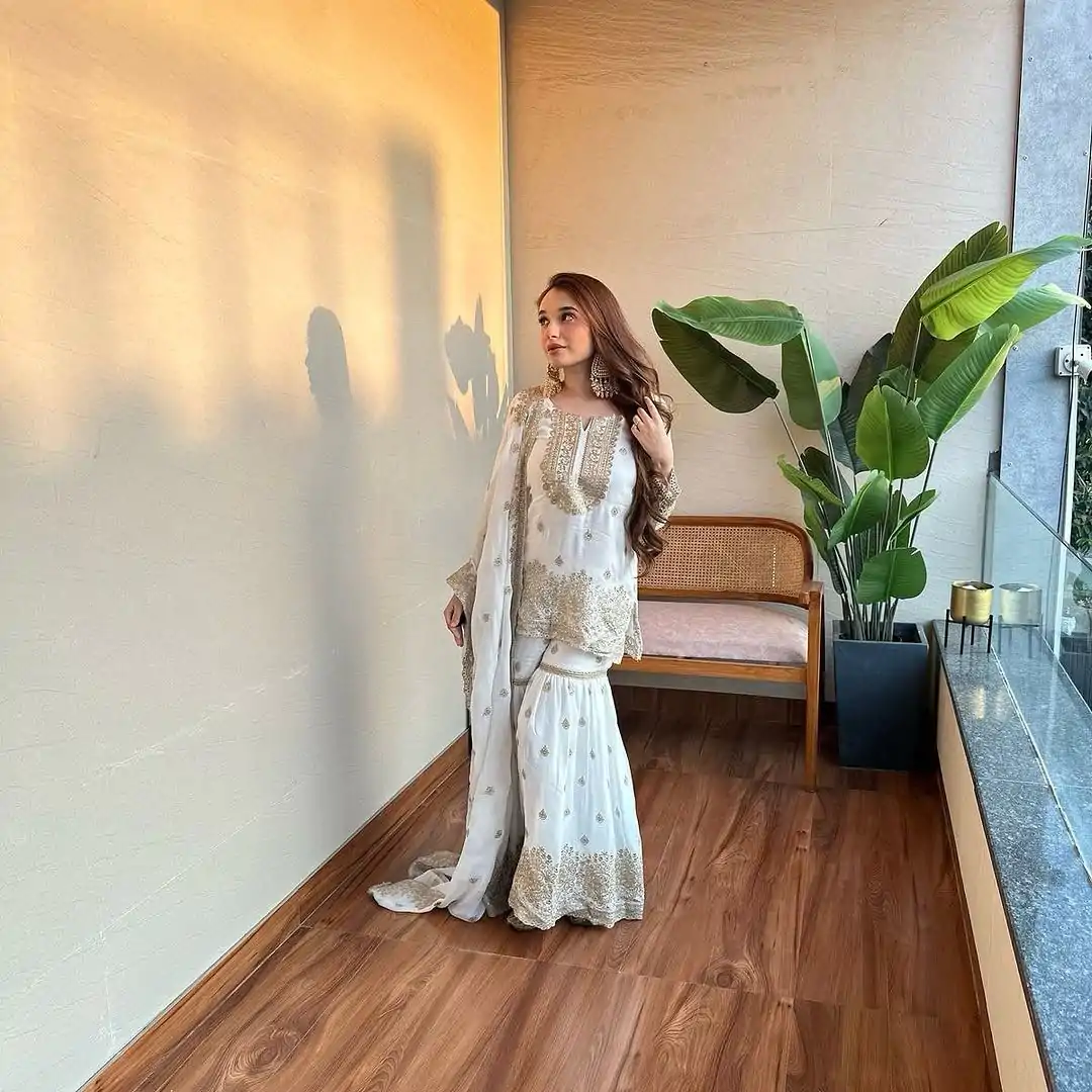 SR 1673 White Color Chinon Silk Embroidery Sequence Work Salwar Suit Casual, Wedding, Festive, Events . Expected Delivery  4-6 Working Days @2099/- only      | Jump Suits, Salwar suit, Casual Suits, Creative suits, Designer Suits, Palazzo Suits, Party Wear Suits, Patiala Suits, Straight Suits