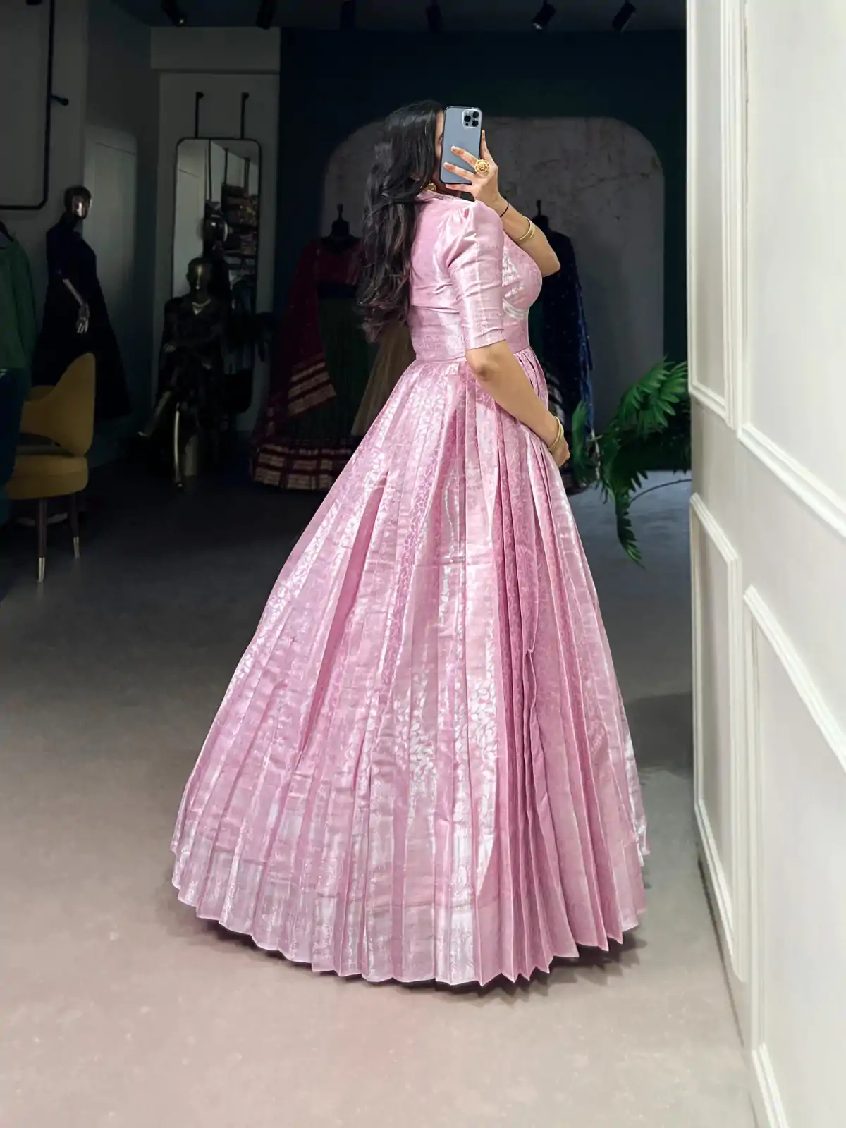 YNF 5321 Pink Color Kanjivaram Zari Weaving Work Gown Casual, Wedding, Festive, Events . Expected Delivery  4-6 Working Days @1999/- only      | Gowns, Bollywood Gowns, Creative Gowns, Designer Gowns, Embroidered Gowns, Party Wear Gowns