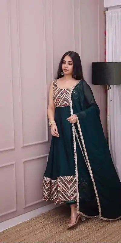 Classic Rama Green Color Georgette Embroidery Sequence Work Gown