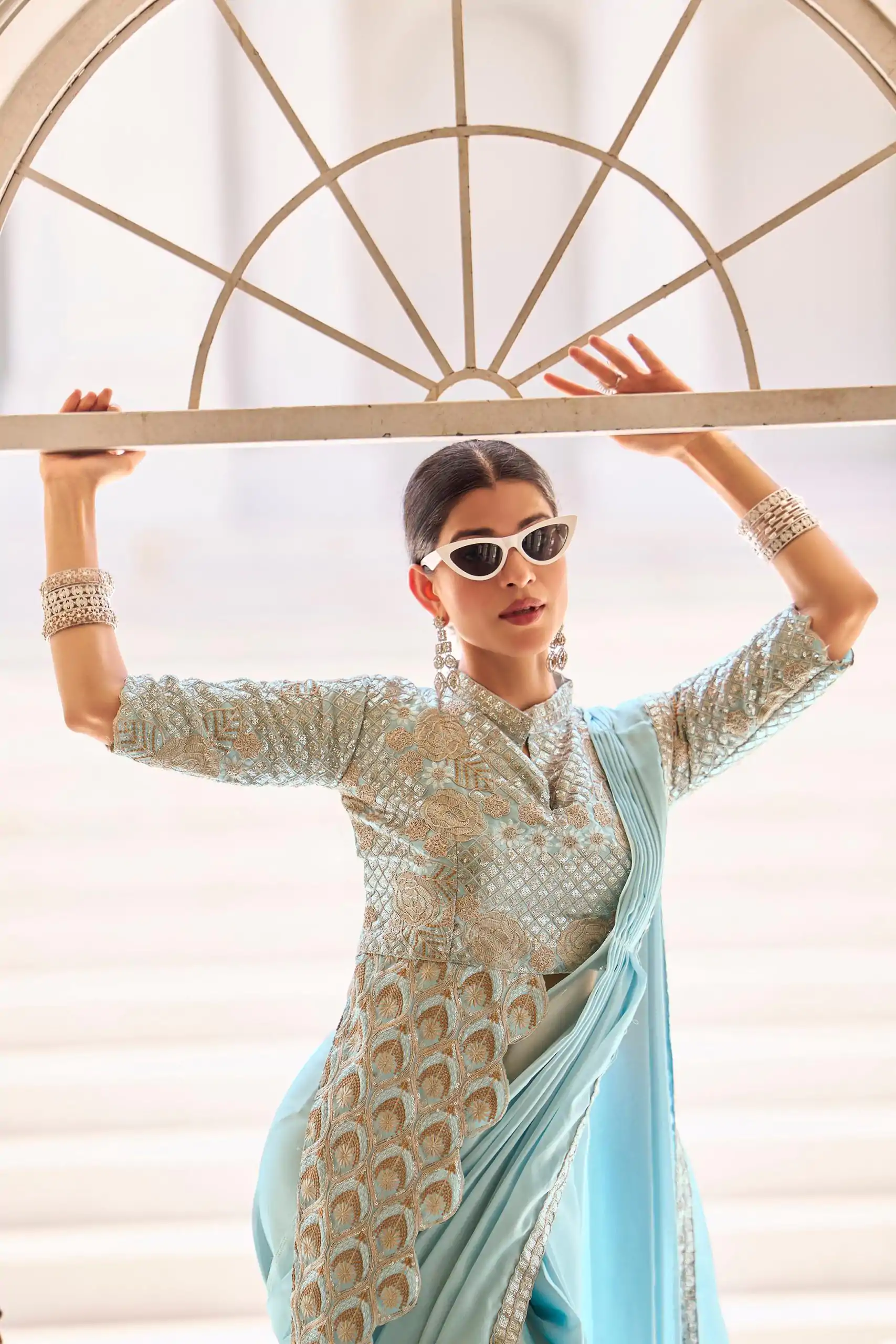 ST 1103 Sky Blue Color Chinon Embroidery Work Lace Border Saree Casual, Wedding, Festive, Events . Expected Delivery  4-6 Working Days @2099/- only                                                                                                                                           | Sarees, Bollywood Sarees, Creative Sarees, Designer Sarees, Embroidered Sarees, Ethnic Saree, Modern Digital sarees, Party Wear Sarees