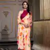 Gorgeous Cream Color Satin Silk Printed Saree