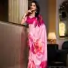 Gorgeous Pink Color Satin Silk Printed Saree
