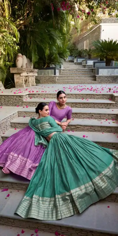 Purple Chanderi Plain With Zari Weaving Work Border Lehenga Choli