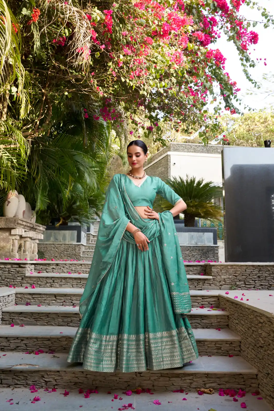 LNB 1906 Sea Green Pure Chanderi Plain With Zari Weaving Work Border Lehenga Choli Wedding, Party, Festive, Events Etc. Delivery 4-6 Working Days Rs 1999 | Lehenga, Bollywood Lehenga, Creative Lehenga, Designer Lehenga, Embroidered Lehenga, Party Wear Lehenga