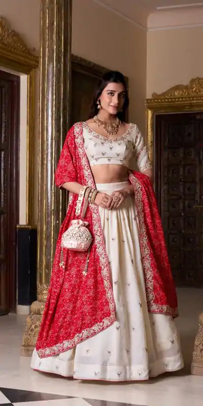 Off White Vichitra Silk Sequins Lehenga Choli
