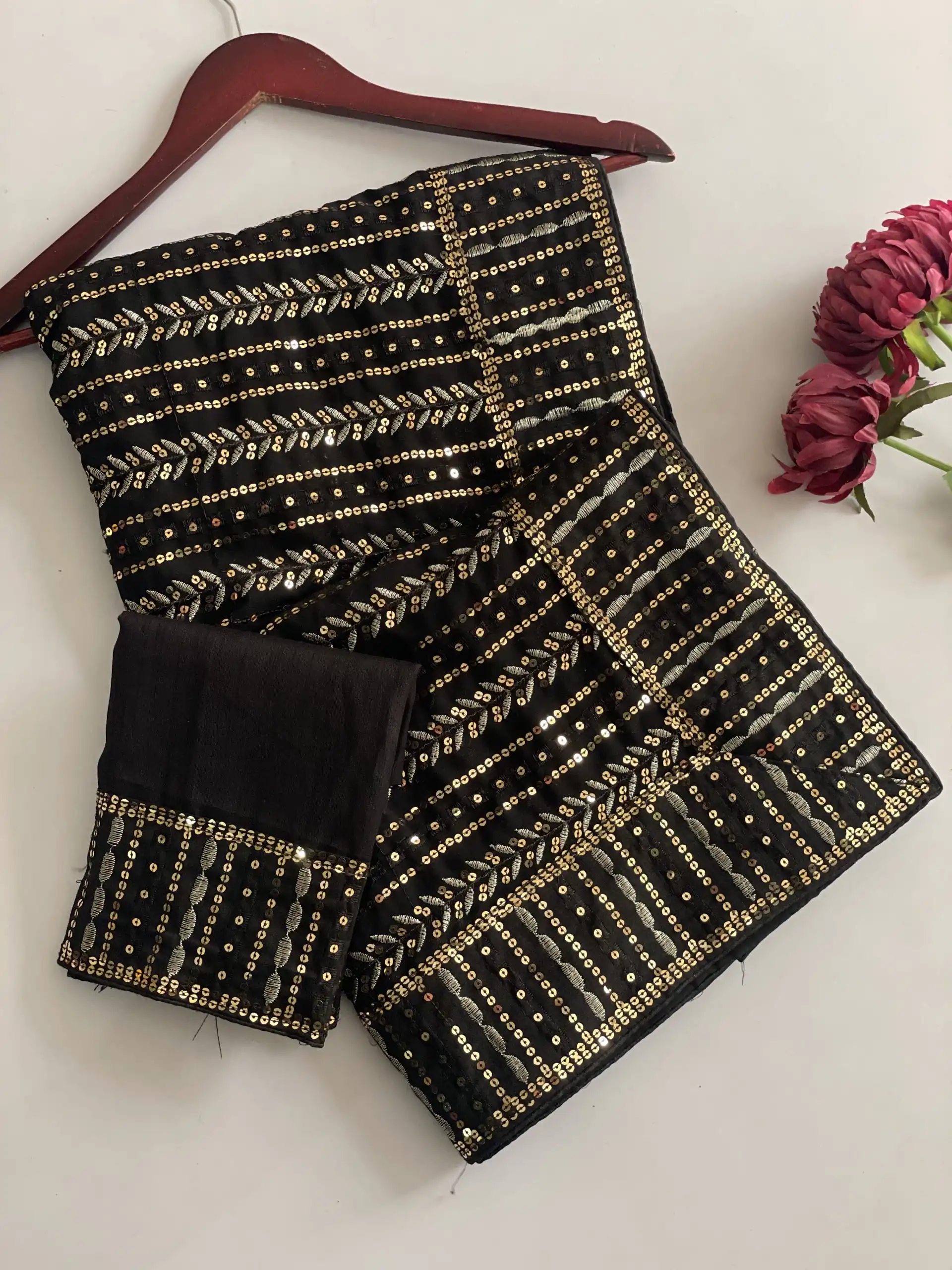 DF 3451 Black Color Faux Georgette 5mm Sequence Embroidery Work Saree Casual, Wedding, Festive, Events . Expected Delivery  4-6 Working Days @1799/- only                                                 | Sarees, Bollywood Sarees, Creative Sarees, Designer Sarees, Embroidered Sarees, Ethnic Saree, Modern Digital sarees, Party Wear Sarees