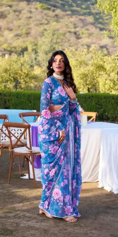 YNF 7010 Blue Color Weightless Marbal Floral Printed Pearl Lace Saree Casual, Wedding, Festive, Events . Expected Delivery  4-6 Working Days @1599/- only                                                                                | Sarees, Bollywood Sarees, Creative Sarees, Designer Sarees, Embroidered Sarees, Ethnic Saree, Modern Digital sarees, Party Wear Sarees