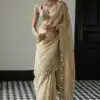Cream Organza Sequins Saree