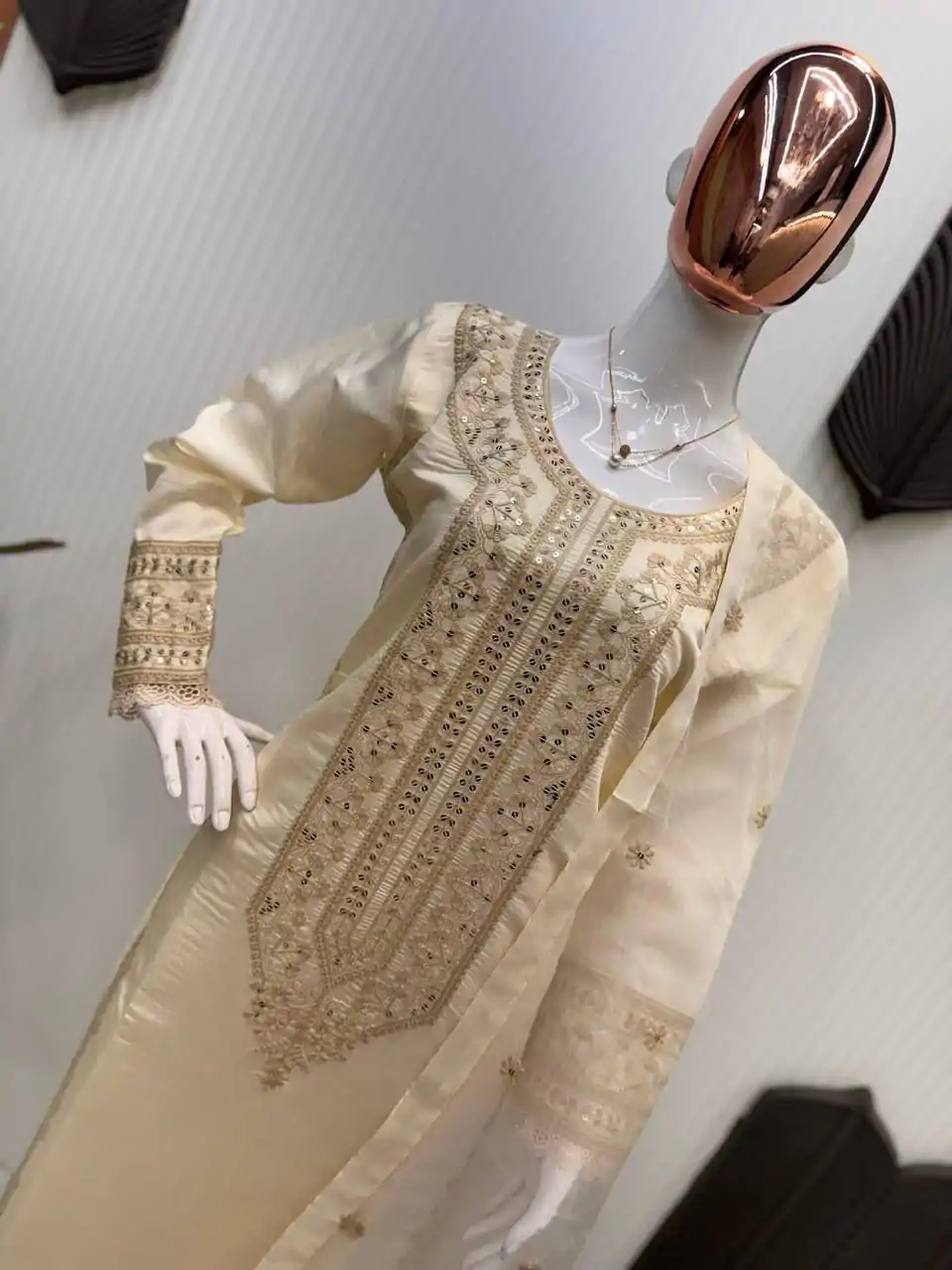 LG 1913 Cream Color Roman Silk Sequence Embroidery Work Salwar Suit Casual, Wedding, Festive, Events . Expected Delivery  4-6 Working Days @1999/- only      | Jump Suits, Salwar suit, Casual Suits, Creative suits, Designer Suits, Palazzo Suits, Party Wear Suits, Patiala Suits, Straight Suits