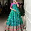 YNF 5308 Firozi Color Jacquard Silk Patola Print Zari Weaving Work Gown Casual, Wedding, Festive, Events . Expected Delivery  4-6 Working Days @2149/- only      | Gowns, Bollywood Gowns, Creative Gowns, Designer Gowns, Embroidered Gowns, Party Wear Gowns