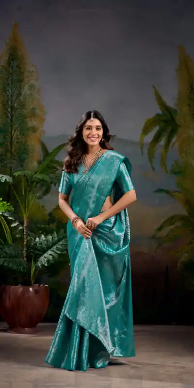 YNF 7404 Firozi Color Kanjivaram Zari Weaving Work Saree Casual, Wedding, Festive, Events . Expected Delivery  4-6 Working Days @1599/- only                                | Sarees, Bollywood Sarees, Creative Sarees, Designer Sarees, Embroidered Sarees, Ethnic Saree, Modern Digital sarees, Party Wear Sarees