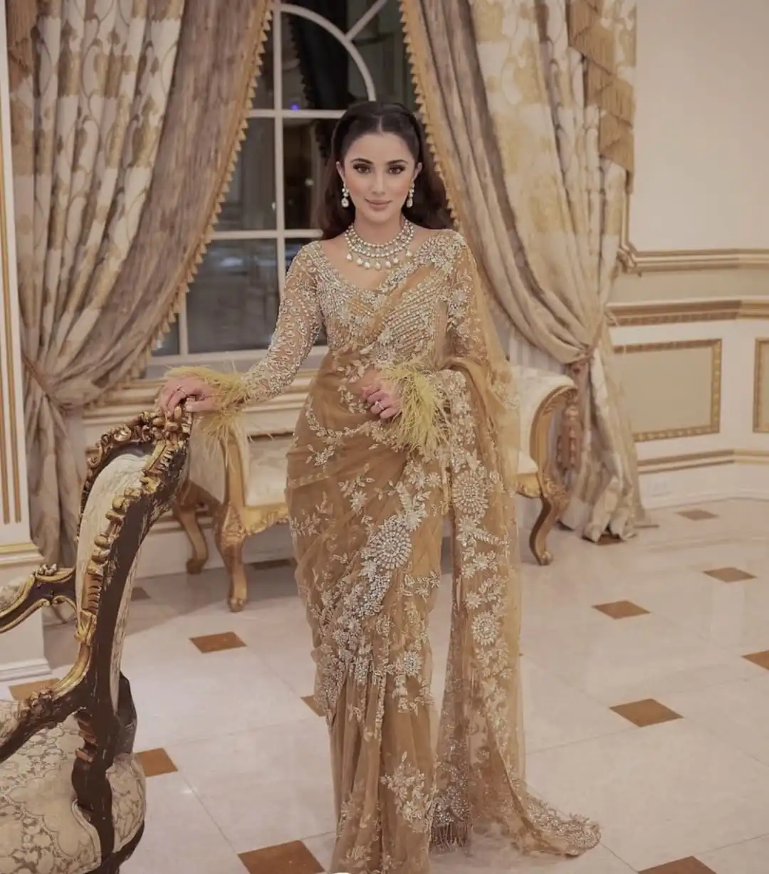 DF 3454 Gold Color Mono Net Multi Sequence Embroidery Work Casual, Wedding, Festive, Events . Expected Delivery  4-6 Working Days @1799/- only                                                                                | Sarees, Bollywood Sarees, Creative Sarees, Designer Sarees, Embroidered Sarees, Ethnic Saree, Modern Digital sarees, Party Wear Sarees