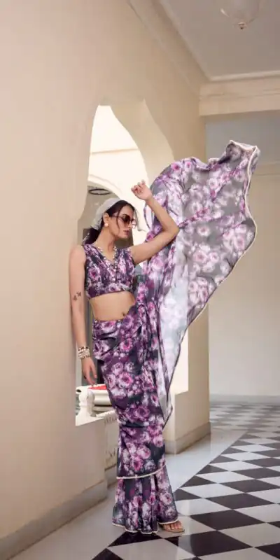 YNF 7042 Gray Color Weightless Marbal Floral Printed Lace Border Saree Casual, Wedding, Festive, Events . Expected Delivery  4-6 Working Days @1549/- only                                                                                | Sarees, Bollywood Sarees, Creative Sarees, Designer Sarees, Embroidered Sarees, Ethnic Saree, Modern Digital sarees, Party Wear Sarees