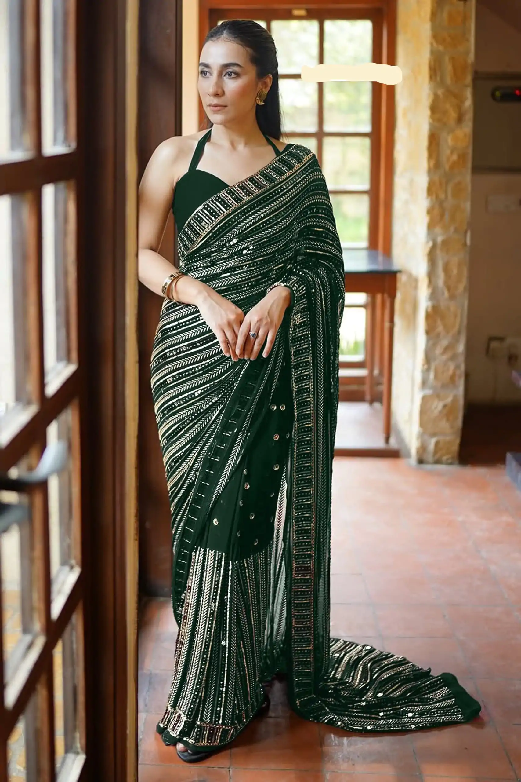 DF 3451 Green Color Faux Georgette 5mm Sequence Embroidery Work Saree Casual, Wedding, Festive, Events . Expected Delivery  4-6 Working Days @1799/- only                                                 | Sarees, Bollywood Sarees, Creative Sarees, Designer Sarees, Embroidered Sarees, Ethnic Saree, Modern Digital sarees, Party Wear Sarees