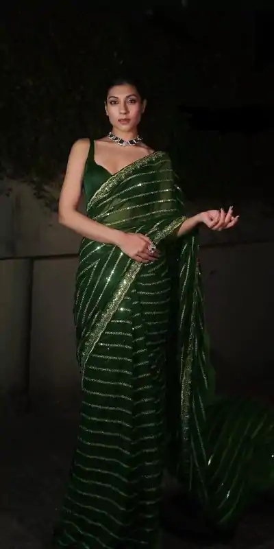 DF 3393 Green Color Georgette 5MM Sequins Embroidery Work Saree Casual, Wedding, Festive, Events . Expected Delivery  4-6 Working Days @1799/- only                                                 | Sarees, Bollywood Sarees, Creative Sarees, Designer Sarees, Embroidered Sarees, Ethnic Saree, Modern Digital sarees, Party Wear Sarees