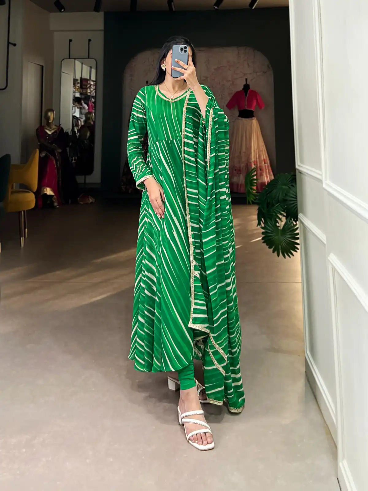 YNF 5026 Green Color Georgette Leheriya Georgette With Lace Touch Up Gown Casual, Wedding, Festive, Events . Expected Delivery  4-6 Working Days @1799/- only      | Gowns, Bollywood Gowns, Creative Gowns, Designer Gowns, Embroidered Gowns, Party Wear Gowns