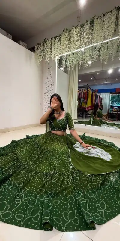 LG 647 Green Color Printed Georgette Real Mirror Work Lehenga Choli Wedding, Party, Festive, Events Etc. Delivery 4-6 Working Days Rs 2099 | Lehenga, Bollywood Lehenga, Creative Lehenga, Designer Lehenga, Embroidered Lehenga, Party Wear Lehenga