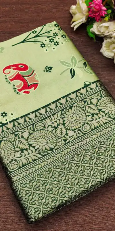 KP 6004 Green Soft Lichi Silk Jacquard Work With Designer Work Saree. Grab it for ₹1499. Delivery 4-6 Working Days. Shop now. | Sarees, Bollywood Sarees, Creative Sarees, Designer Sarees, Embroidered Sarees, Ethnic Saree, Modern Digital sarees, Party Wear Sarees