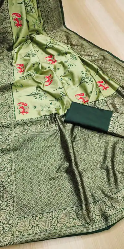 KP 6004 Green Soft Lichi Silk Jacquard Work With Designer Work Saree. Grab it for ₹1499. Delivery 4-6 Working Days. Shop now. | Sarees, Bollywood Sarees, Creative Sarees, Designer Sarees, Embroidered Sarees, Ethnic Saree, Modern Digital sarees, Party Wear Sarees