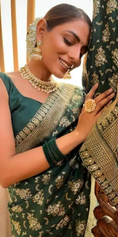 KP 5079 Green Color Soft Lichi Silk Jacquard On All Over Saree Casual, Party Wear, Wedding, Events Etc. Expected Delivery 4-6 Working Days @1449/- | Sarees, Bollywood Sarees, Creative Sarees, Designer Sarees, Embroidered Sarees, Ethnic Saree, Modern Digital sarees, Party Wear Sarees